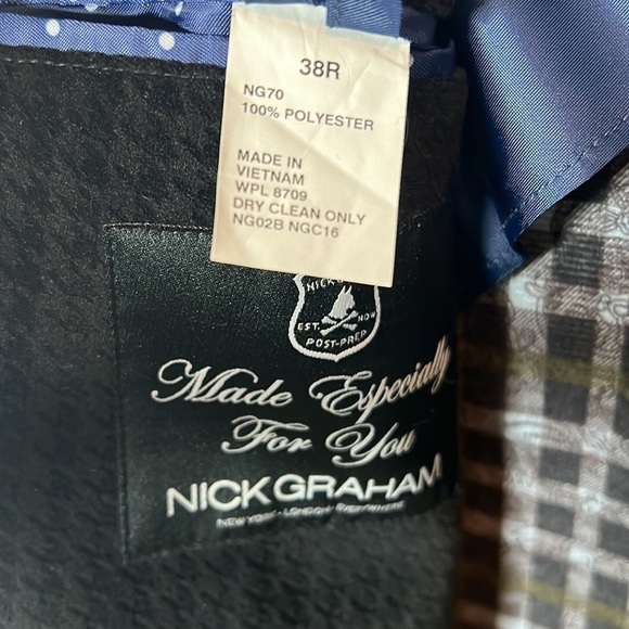 Nick Graham Black Herringbone Print Velvet Blazer 38R - Picture 8 of 8